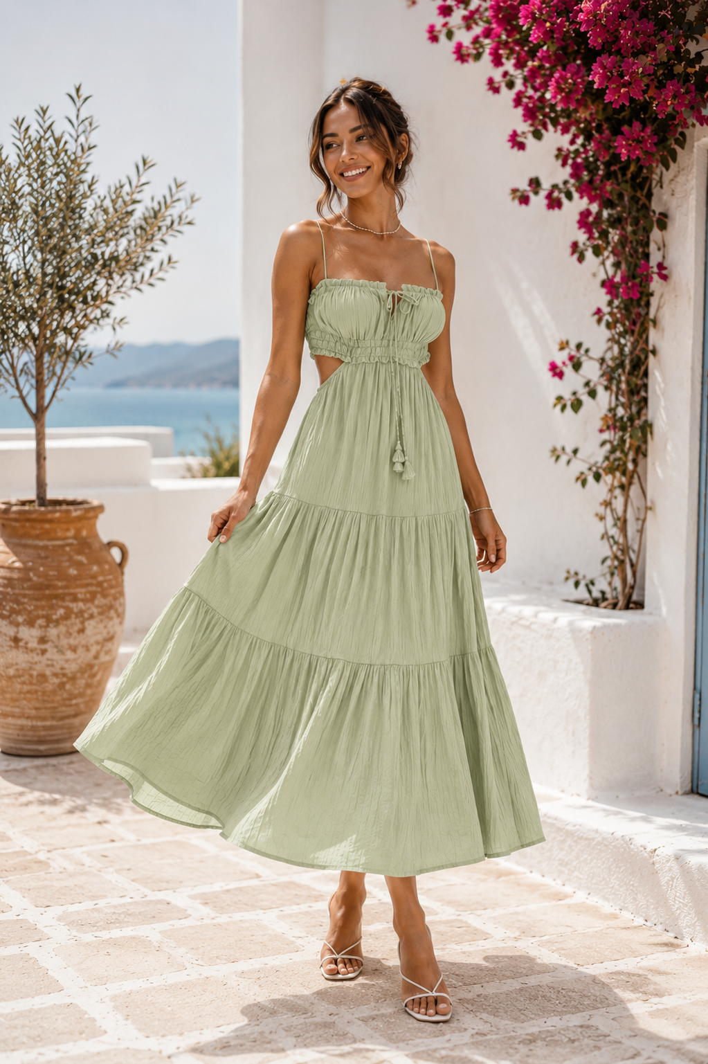 Amalfi Breeze Backless Maxi Dress