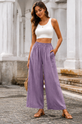 Willow Embroidered Cotton -Linen wide-Leg Pants