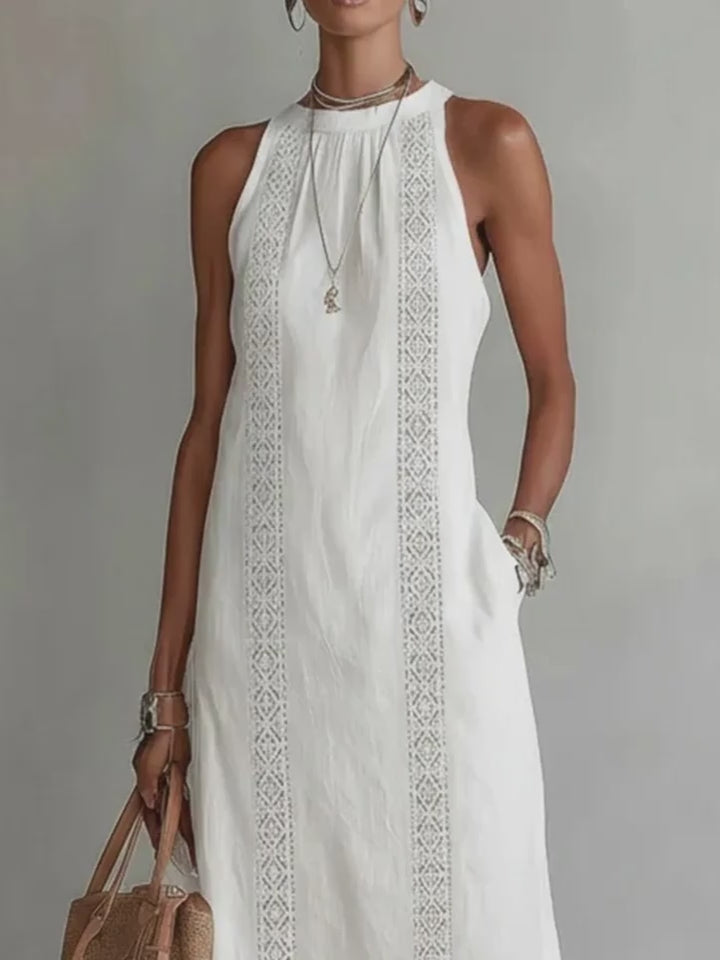Amelia Lace Trim Halter Maxi Dress – Blanc by Anna